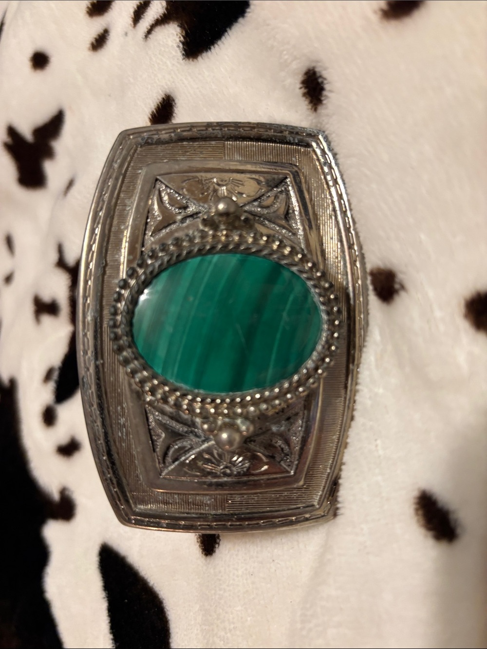 Natural Malachite Stone Silver-Tone Belt Buckle..